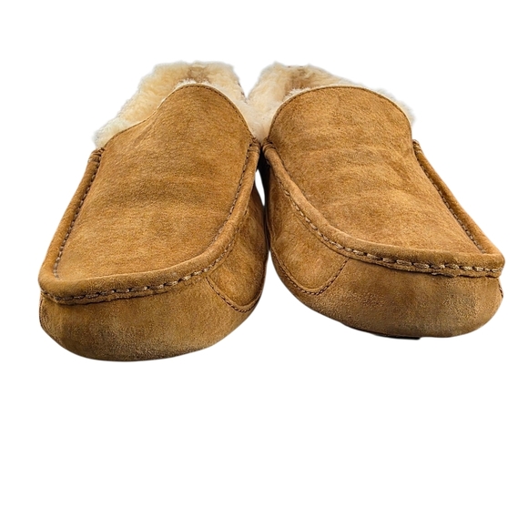 UGG Australia Ascot Slippers Chestnut Suede Shearling Moccasin Men’s Size 11 - Picture 2 of 8